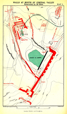 MAP V. Walls at the Mouth of the Central Valley, excavated by Dr. Bliss - facing p.219